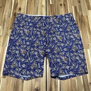 Hreski Shorts Mens 42 Blue Paisley‎ Performance Stretch Colorful Golf 10" Inseam